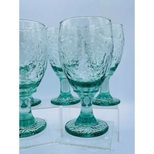 Set Of 6 Vintage Libbey ORCHARD FRUIT Spanish Green 7" Water Goblets